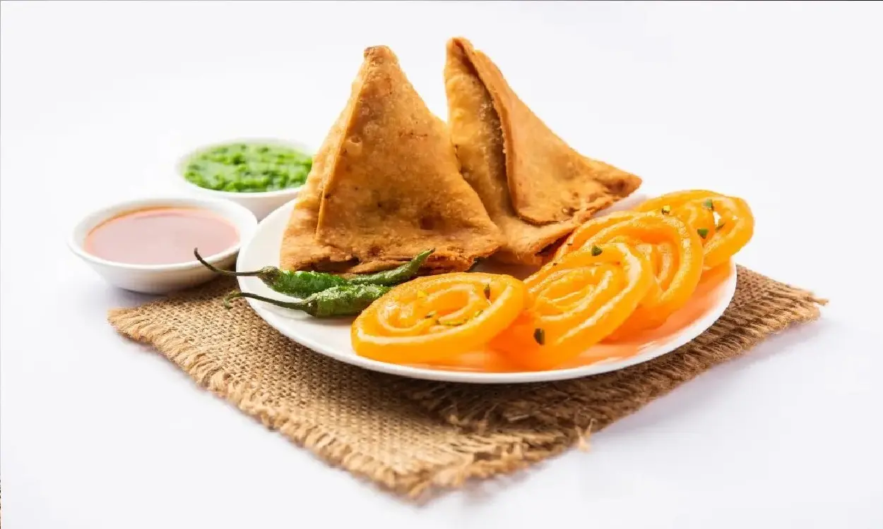 Samosa and Jalebi dishes