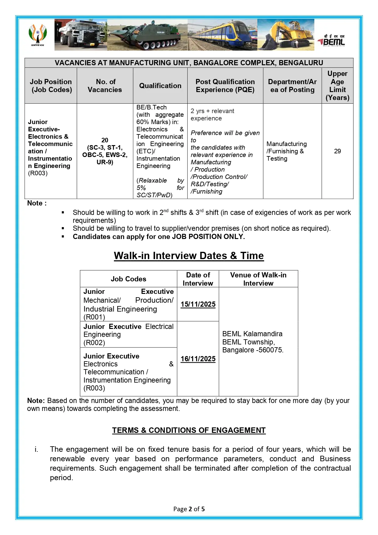 BEML Junior Executive Recruitment 2025 - Apply Online for 100 Posts