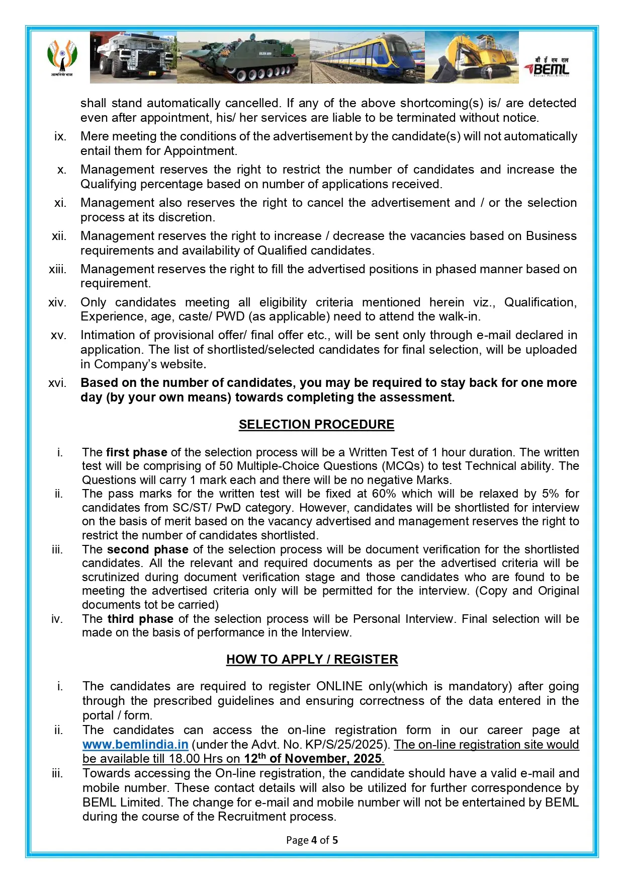 BEML Junior Executive Recruitment 2025 - Apply Online for 100 Posts