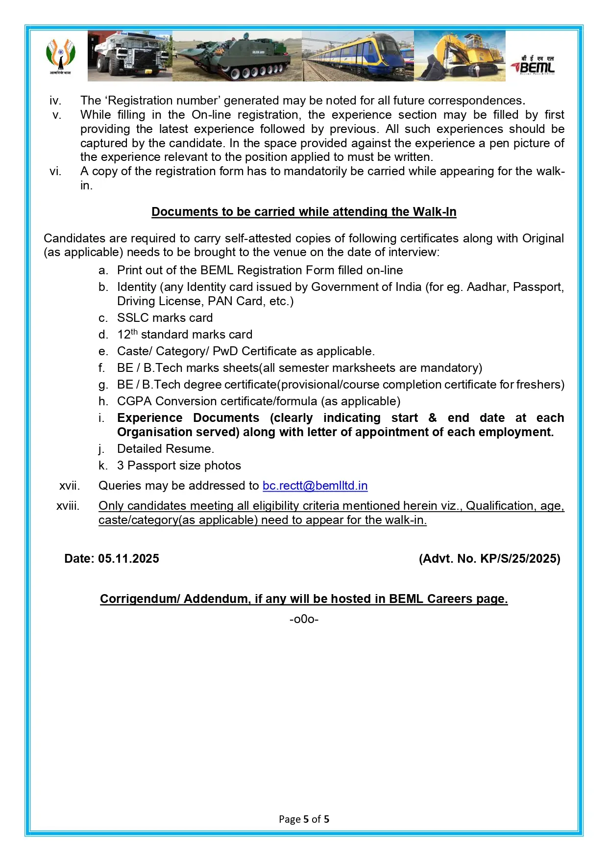 BEML Junior Executive Recruitment 2025 - Apply Online for 100 Posts