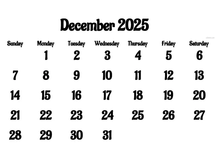 december 2025 calendar