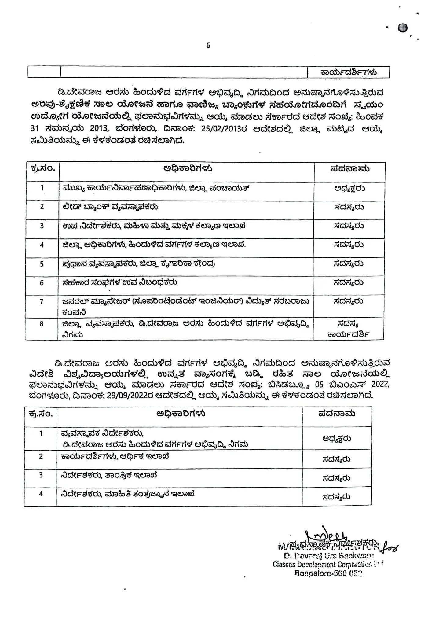 The details of various schemes of D. Devaraja Urs Backward Classes Development Corporation are as follows