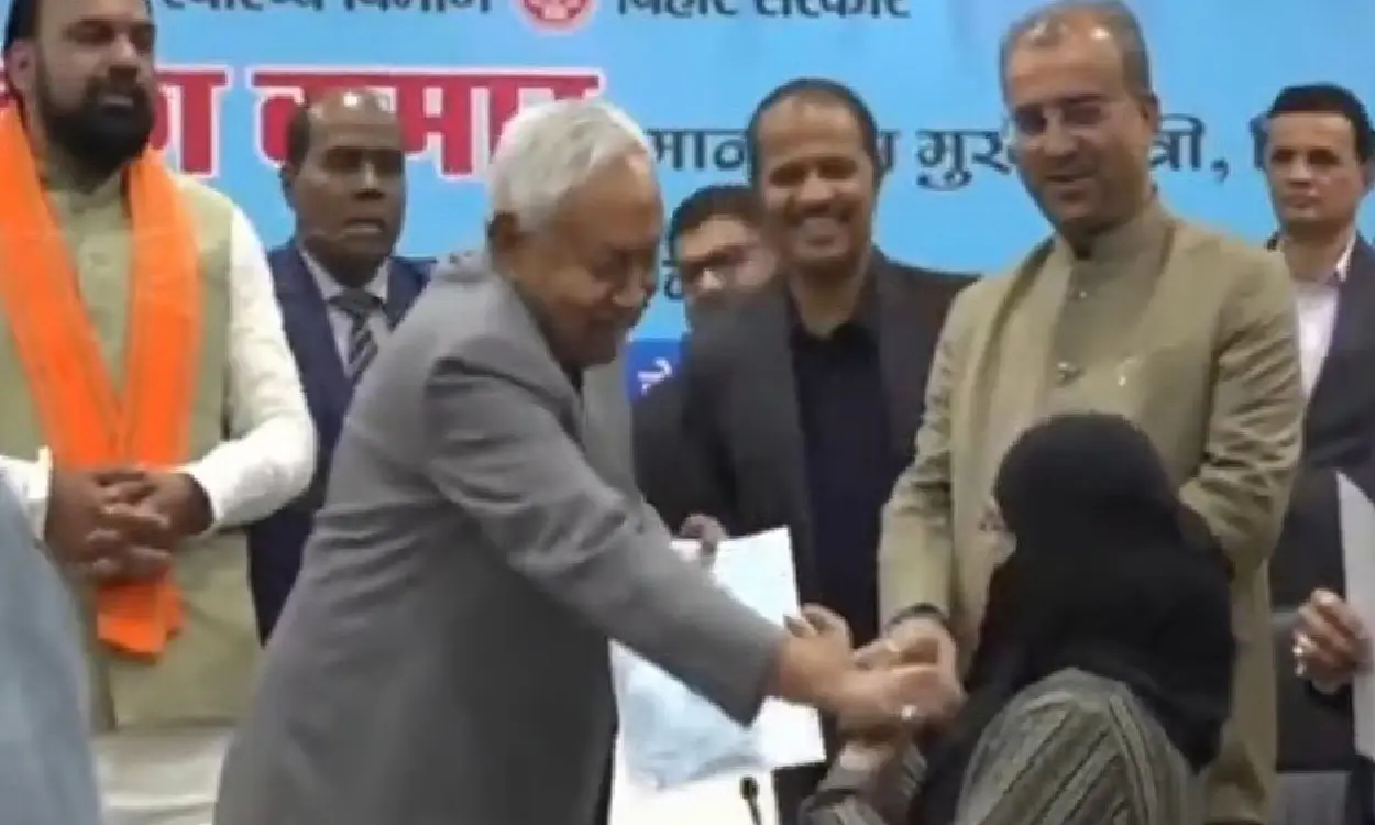 CM Nitish Kumar pulls doctor's hijab on stage, video goes viral