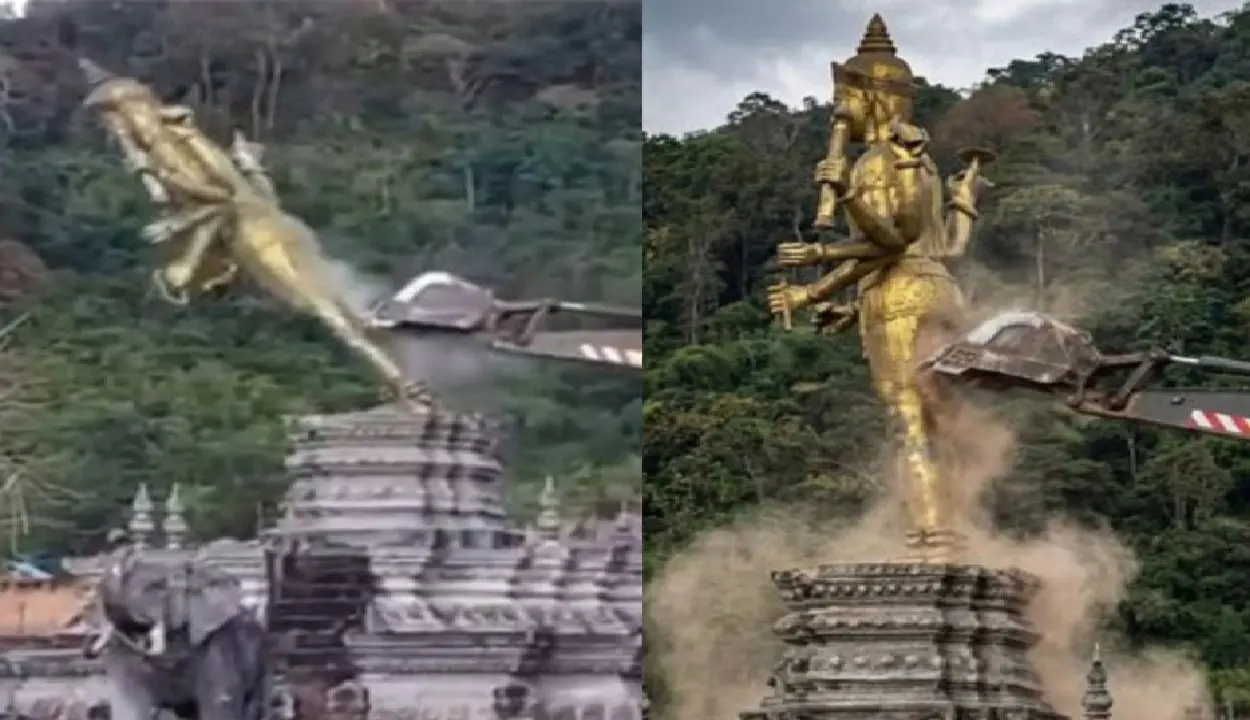 lord vishnu statue destroyed in cambodia
