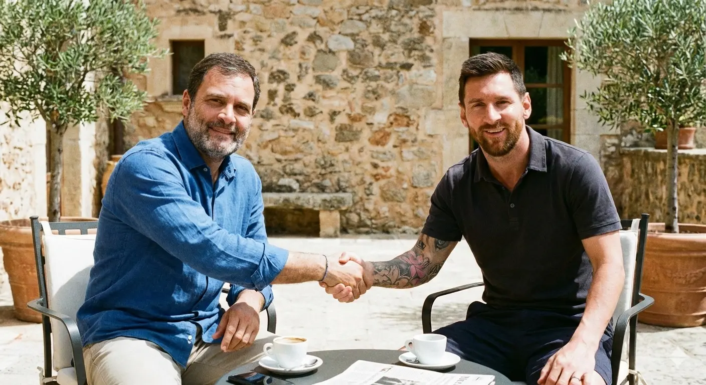 rahul gandhi and messi AI-generated photo