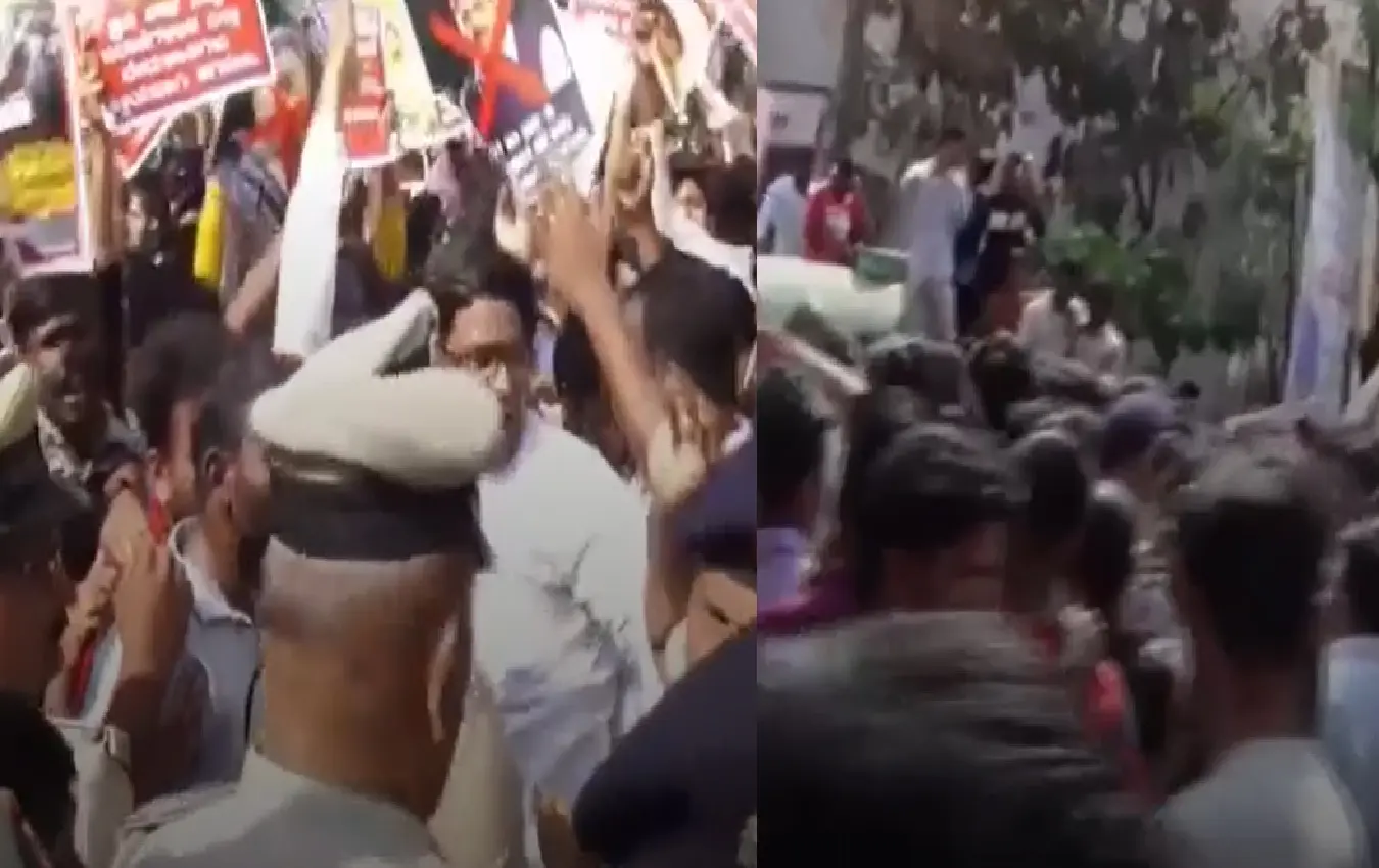 Huge battle of job seekers in Dharwad Thousands of students protest by holding photos of Congress leaders