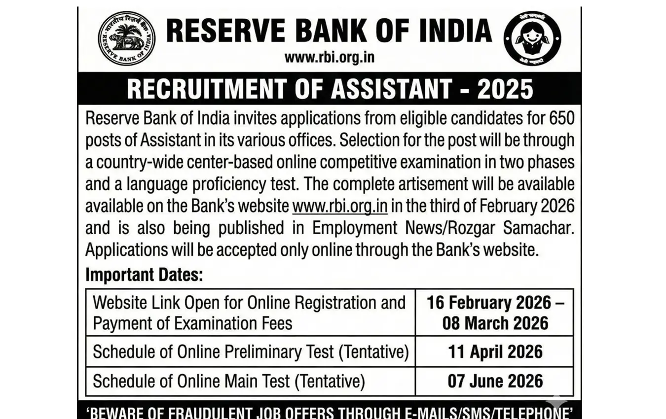 rbi assistant notification 2026