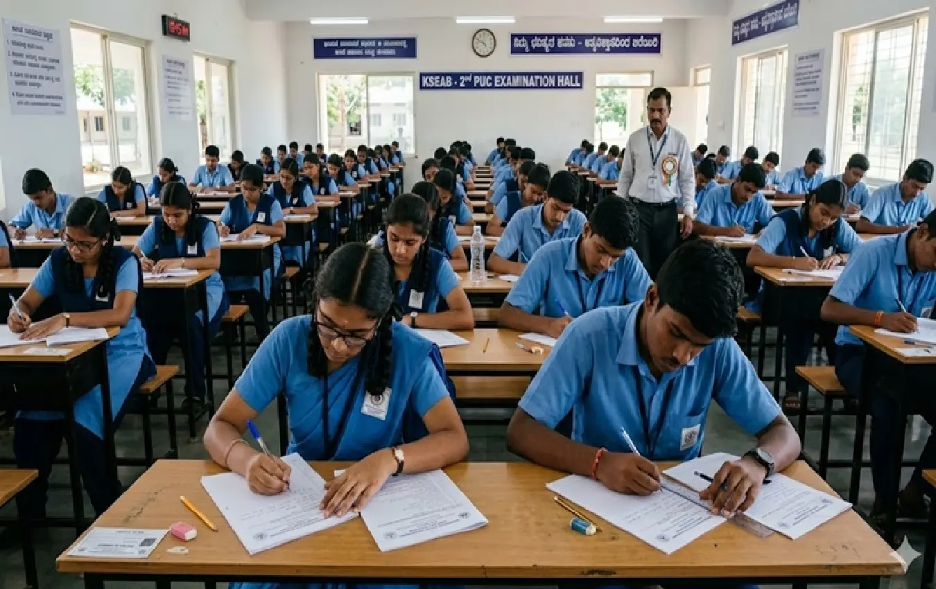 students writing PUC exams.