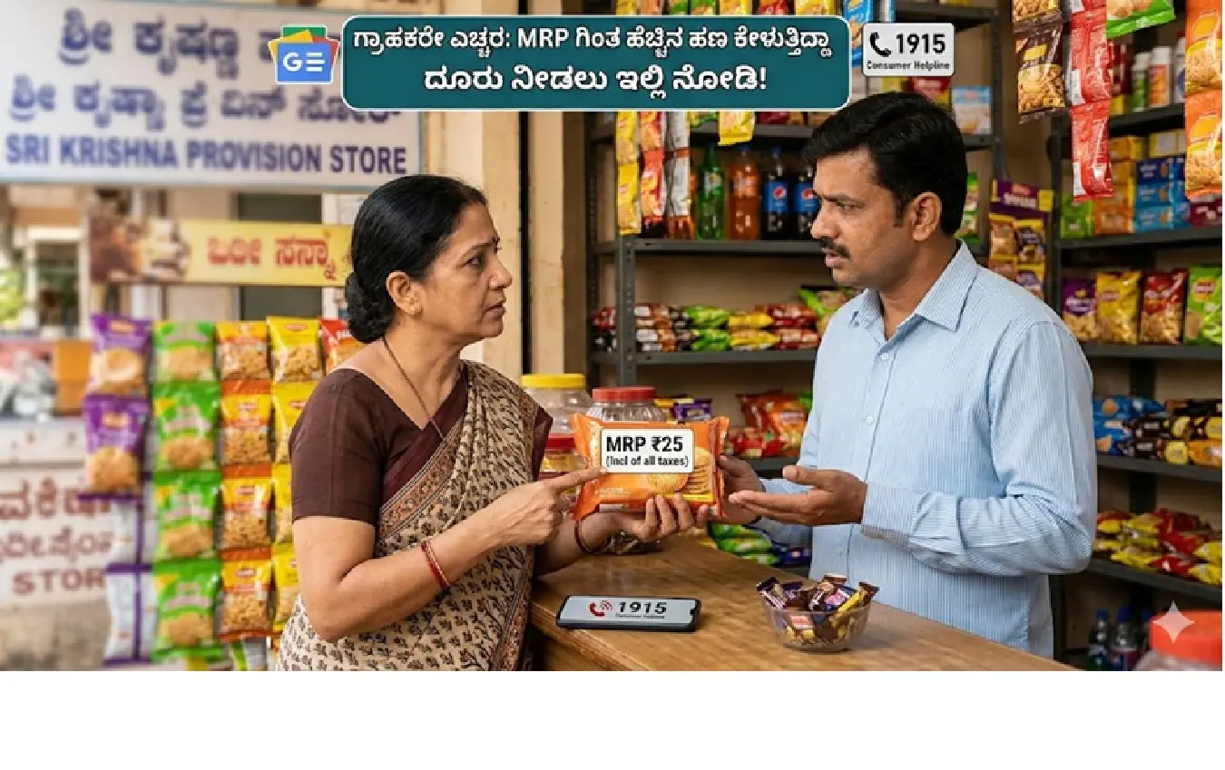 Consumer awareness about MRP and legal action in Kannada.