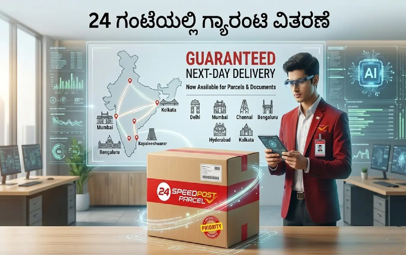 Postman delivering parcel at doorstep in India