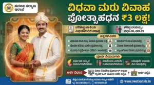 A professional thumbnail showing a newly married couple and the 3 Lakh Rupee incentive text for the Karnataka Widow Remarriage Scheme