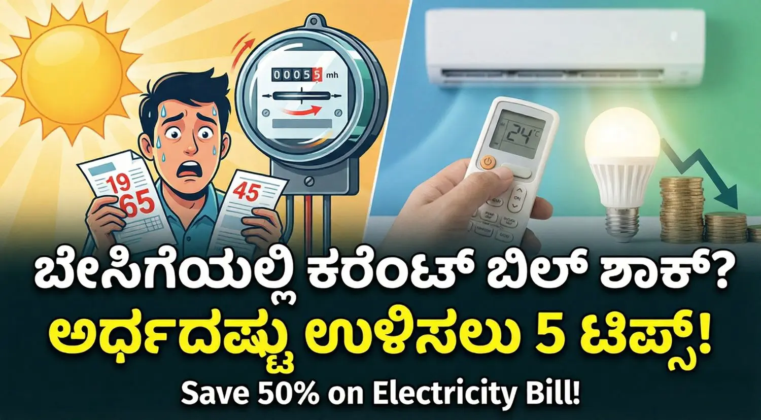 A person holding an electricity bill and a glowing LED bulb representing savings