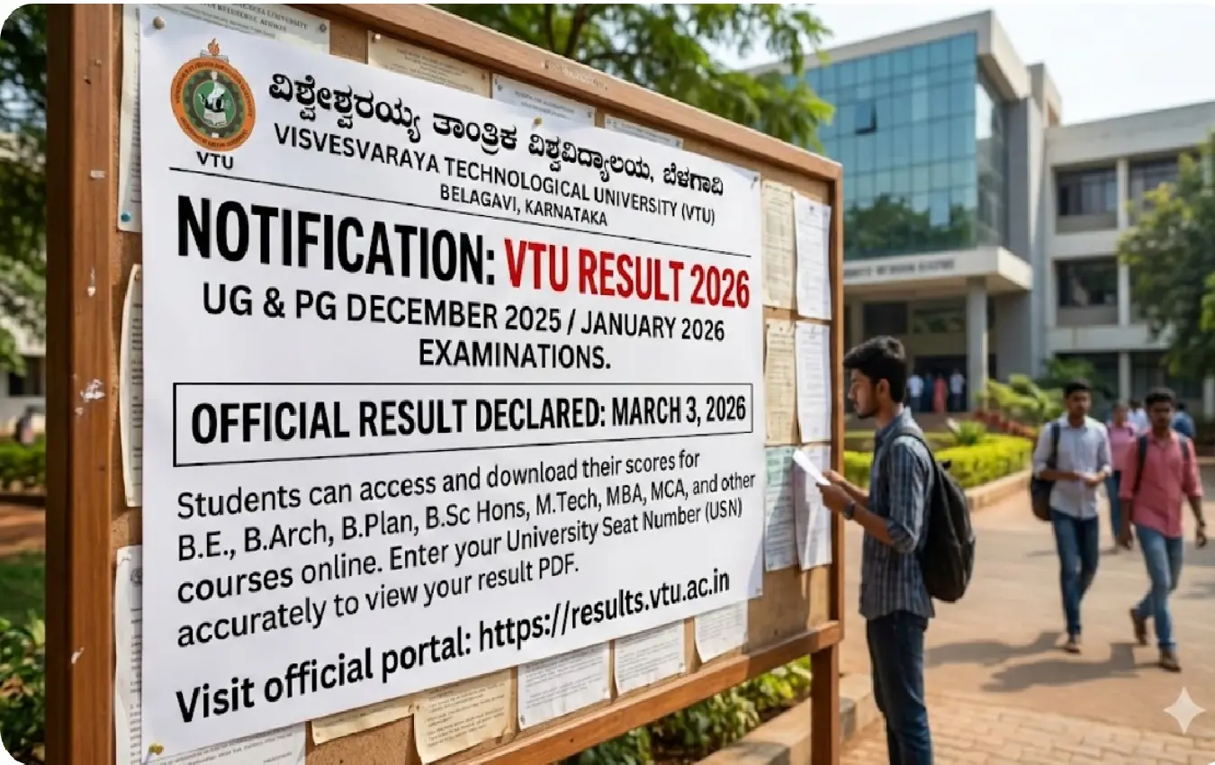 ವಿಟಿಯು 2026ರ ಪರೀಕ್ಷಾ ಫಲಿತಾಂಶ ಪ್ರಕಟ: ಆನ್ಲೈನ್ನಲ್ಲಿ ಚೆಕ್ ಮಾಡುವ ವಿಧಾನ