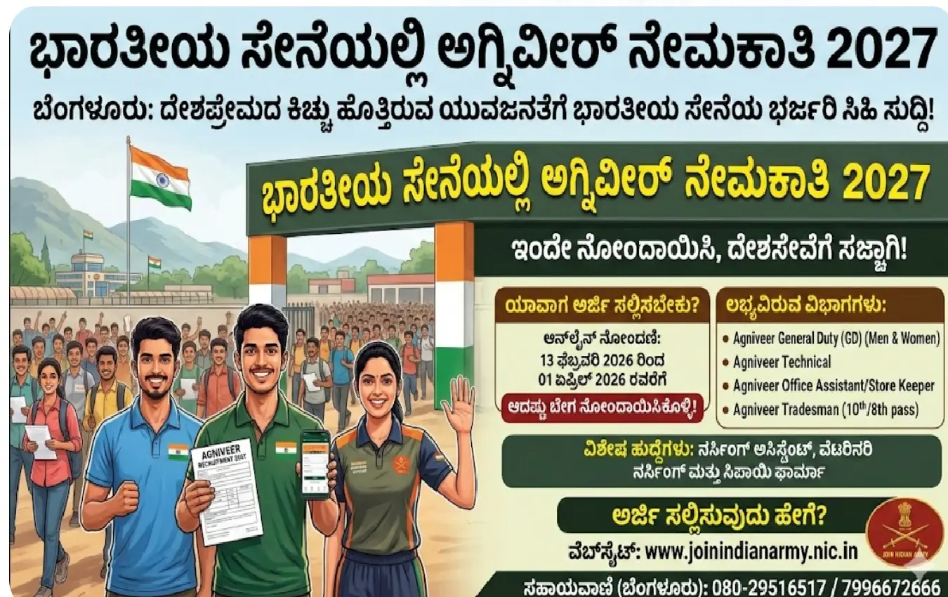 ಭಾರತೀಯ ಸೇನೆ ಅಗ್ನಿವೀರ್ ನೇಮಕಾತಿ 2027 ರ ಆನ್ಲೈನ್ ನೋಂದಣಿ ಮಾಹಿತಿ