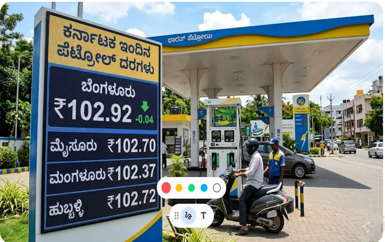 ಕರ್ನಾಟಕದ ಜಿಲ್ಲಾವಾರು ಪೆಟ್ರೋಲ್ ಬೆಲೆಗಳ ಪಟ್ಟಿ ತೋರಿಸುವ ಗ್ರಾಫಿಕ್ಸ್