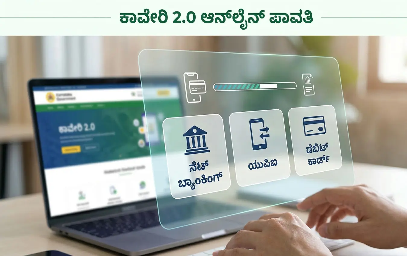 ಕಾವೇರಿ 2.0 ವೆಬ್ಸೈಟ್ನಲ್ಲಿ ಹಣ ಪಾವತಿಸುವ ವಿಧಾನದ ವಿವರಣೆ
