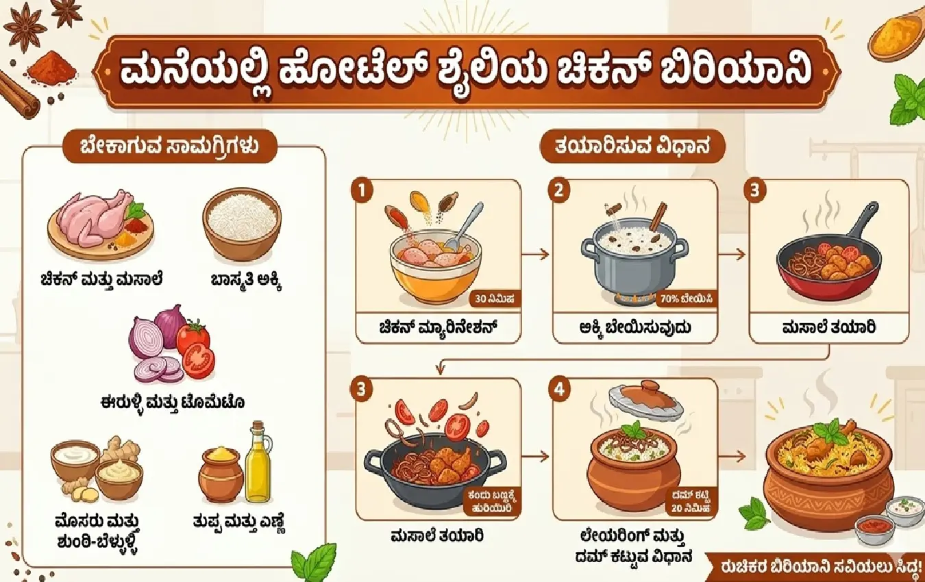 ದಮ್ ಬಿರಿಯಾನಿ ಮಾಡುವ ವಿಧಾನದ ಹಂತಗಳು.