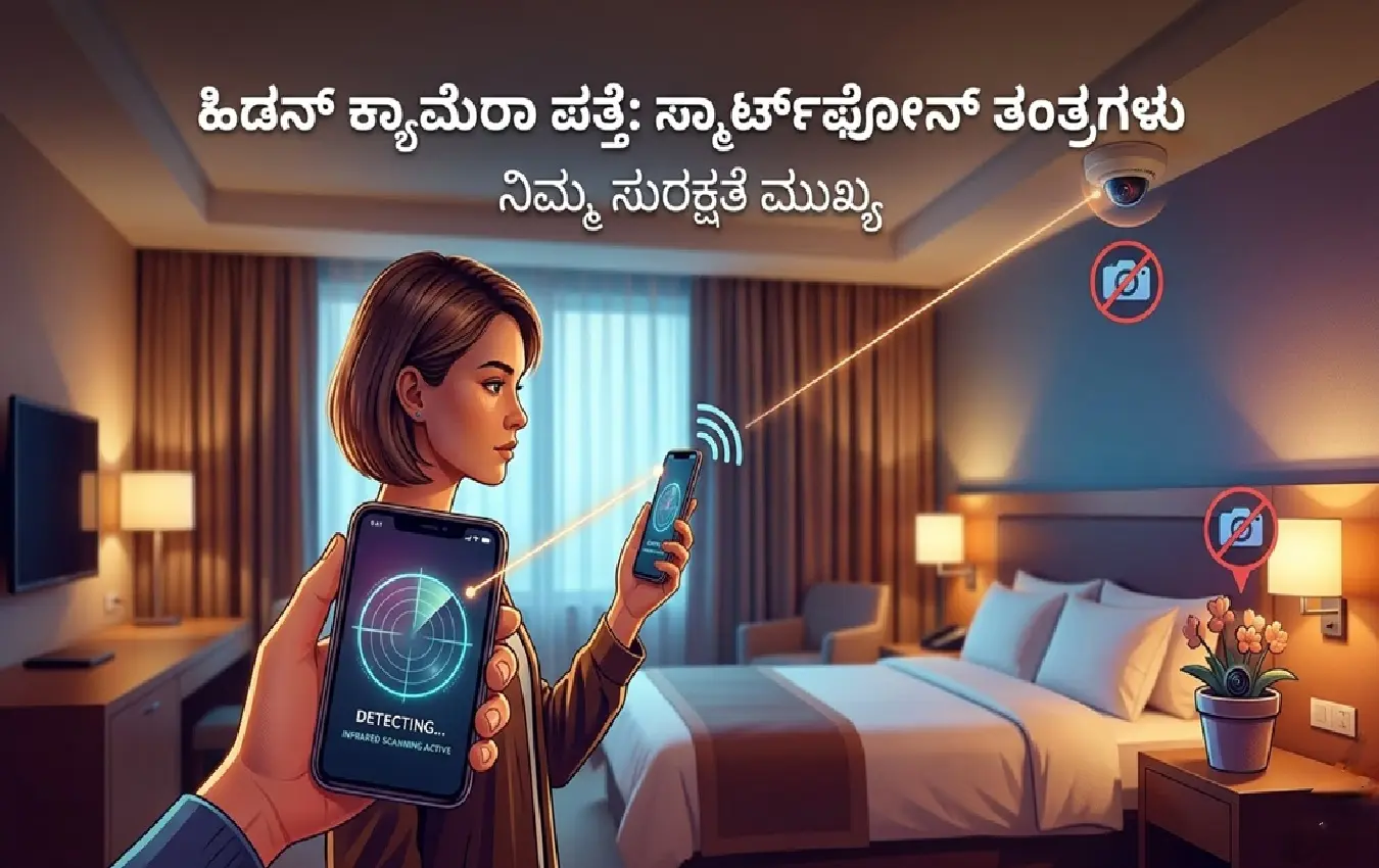 ಹೋಟೆಲ್ ರೂಮ್ನಲ್ಲಿ ಹಿಡನ್ ಕ್ಯಾಮೆರಾ ಪತ್ತೆ ಹಚ್ಚುವ ವಿಧಾನವನ್ನು ತೋರಿಸುವ ಚಿತ್ರ