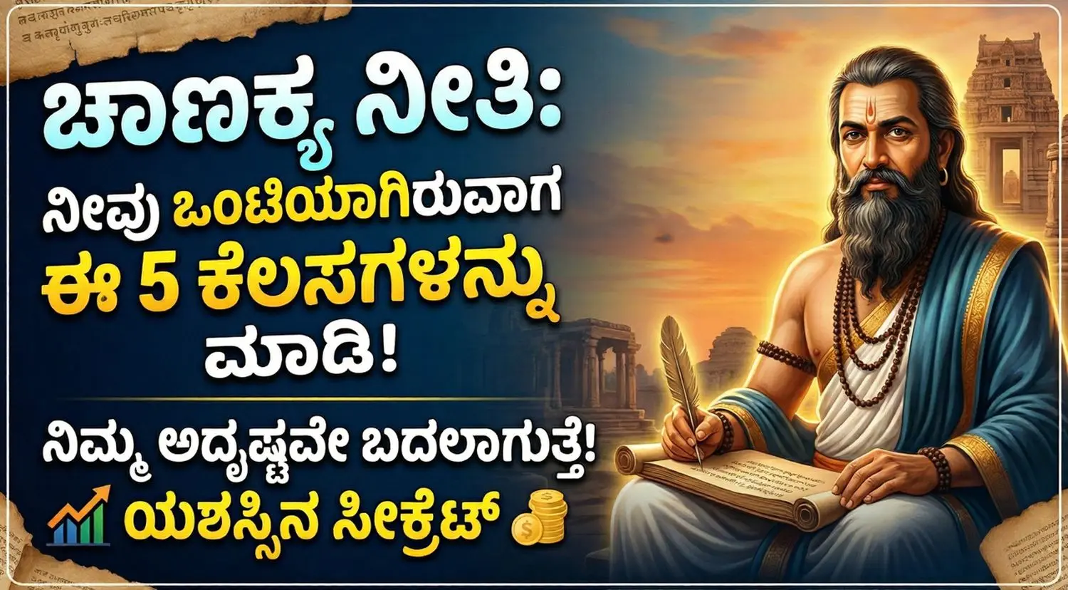 Image showing Acharya Chanakya and text about 5 secrets to change luck