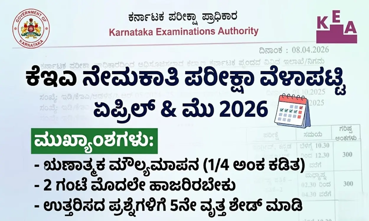 ಕರ್ನಾಟಕ ಪರೀಕ್ಷಾ ಪ್ರಾಧಿಕಾರ ನೇಮಕಾತಿ ವೇಳಾಪಟ್ಟಿ 2026