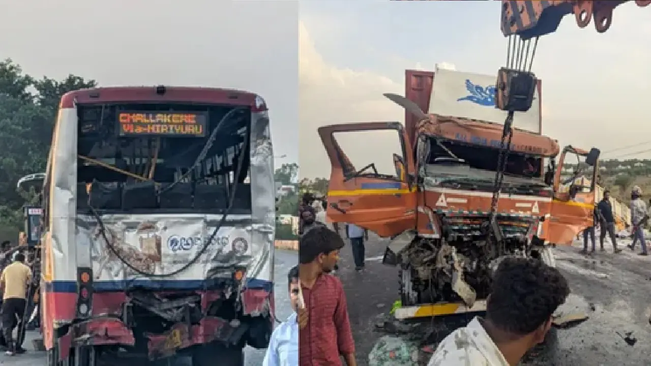 ನೆಲಮಂಗಲ ಬಳಿಯ ಡಾಬಸ್ ಪೇಟೆಯಲ್ಲಿ ನಡೆದ ಹೆದ್ದಾರಿ ಅಪಘಾತದ ಸ್ಥಳದಲ್ಲಿ ಪೊಲೀಸರು ಮತ್ತು ಹಾನಿಗೊಳಗಾದ ವಾಹನಗಳು.