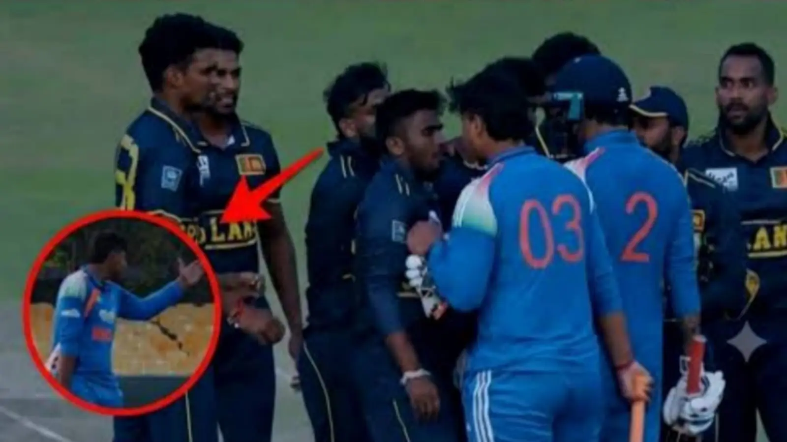 On-field conflict between Vaibhav Sooryavanshi and Sri Lankan player.