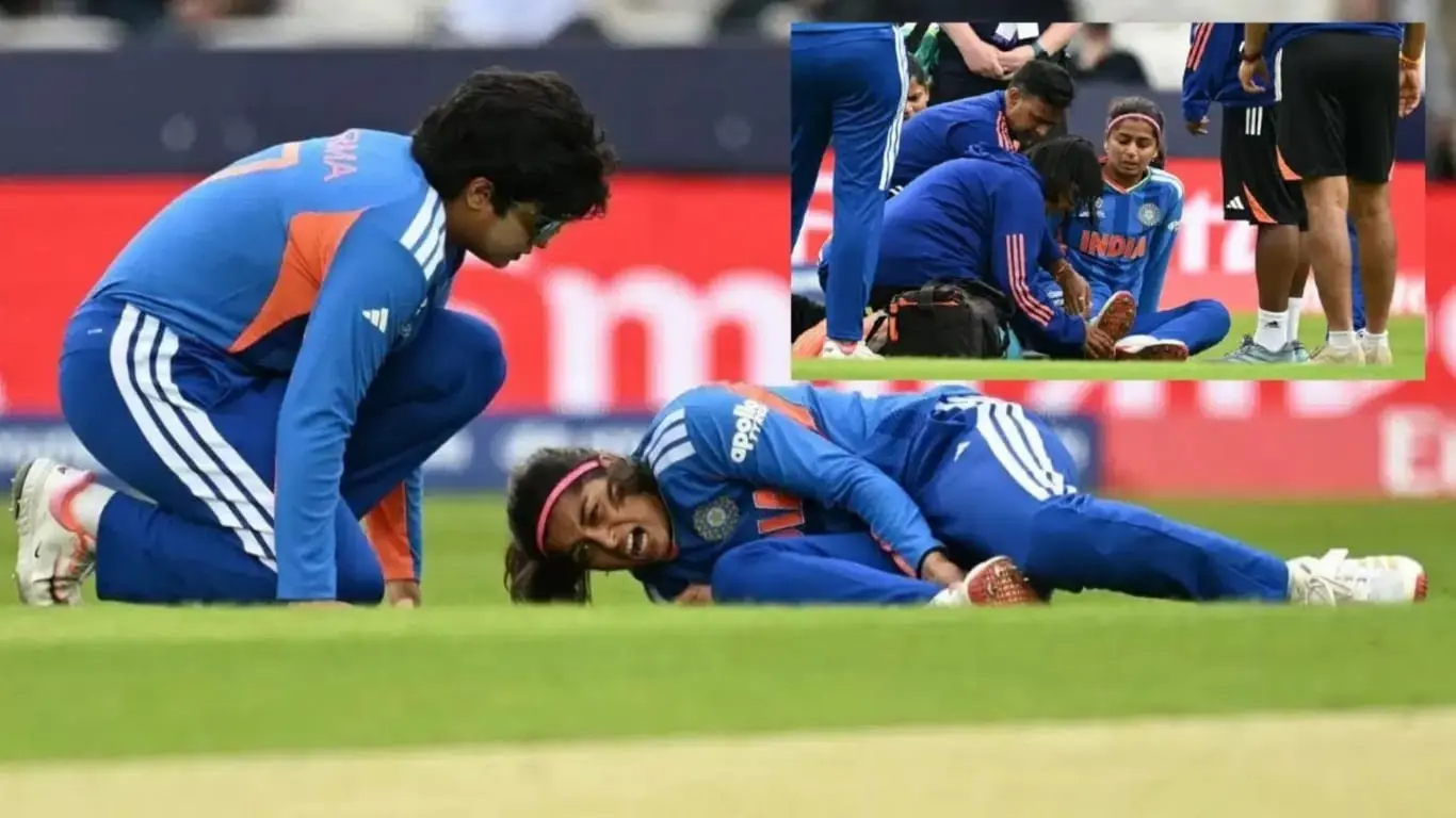 Shreyanka Patil injured on the cricket field.