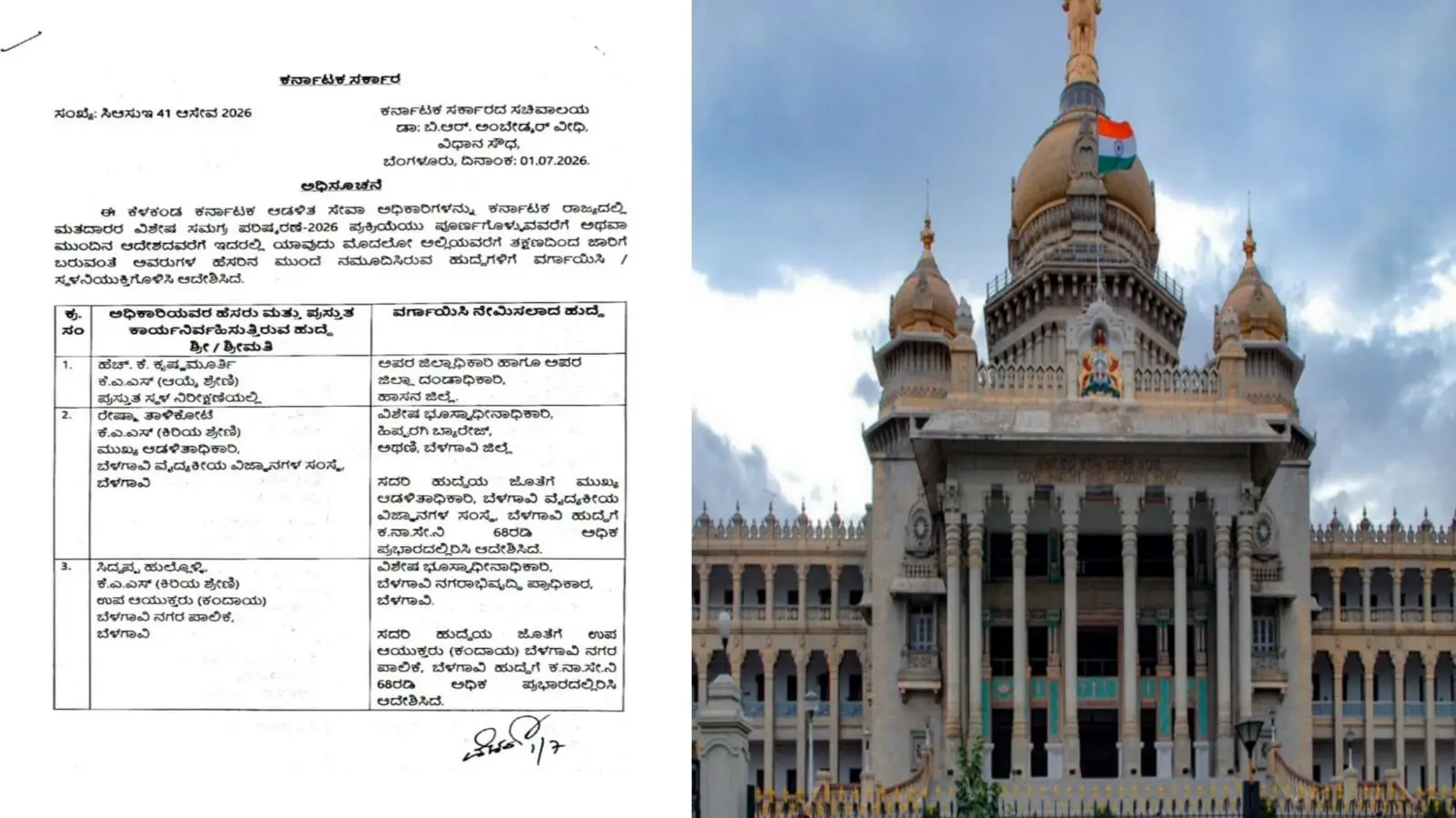 KAS Officers, Government Order, Administrative Transfer, Karnataka Government